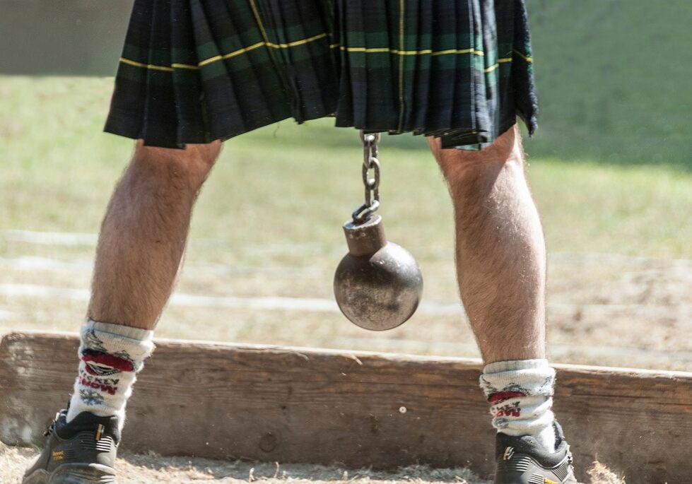 Scottish,Person,With,Kilt,And,Metal,Ball,Between,His,Legs
