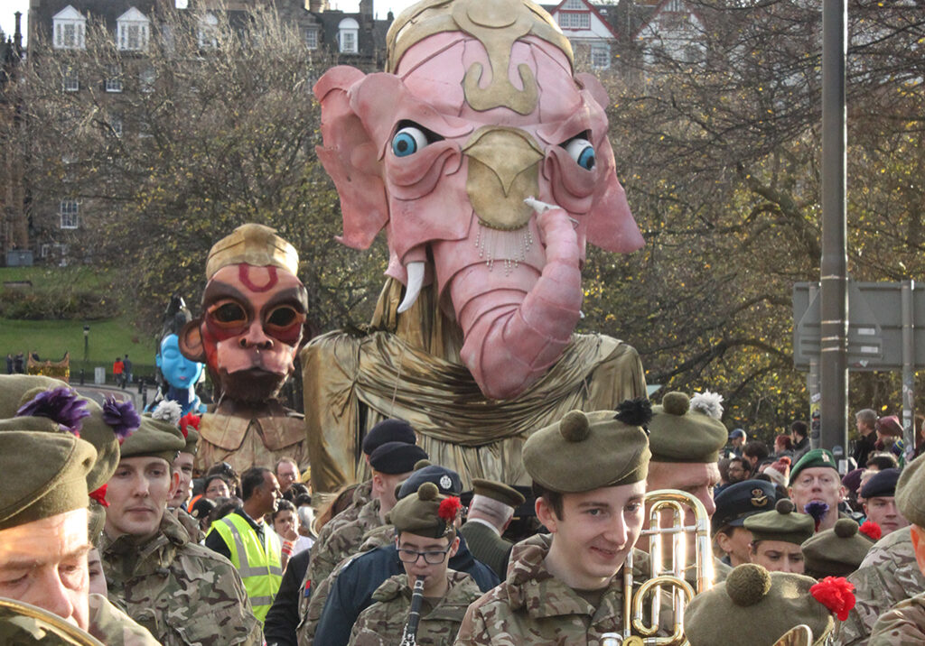 Hindu God Ganesh and the Scottish Regiment Band at Edinburgh Diwali (Photo: Frances Sutton)