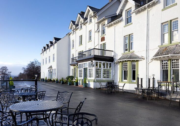 Hotel front and terrace TS LRH EXT H 1759 (1) Loch Rannoch Hotel & Estate.