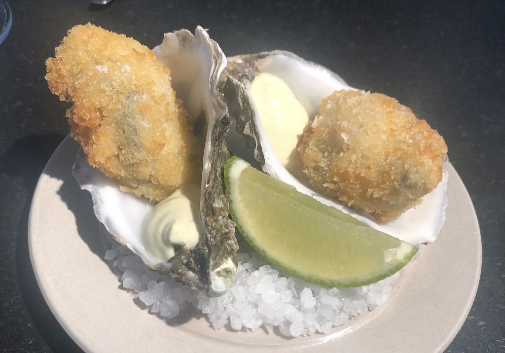 Deep fried oysters with jalapeno mayonnaise