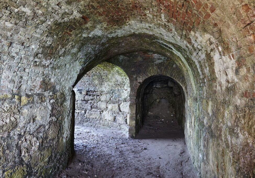 Inside one of the remaining lime kilns