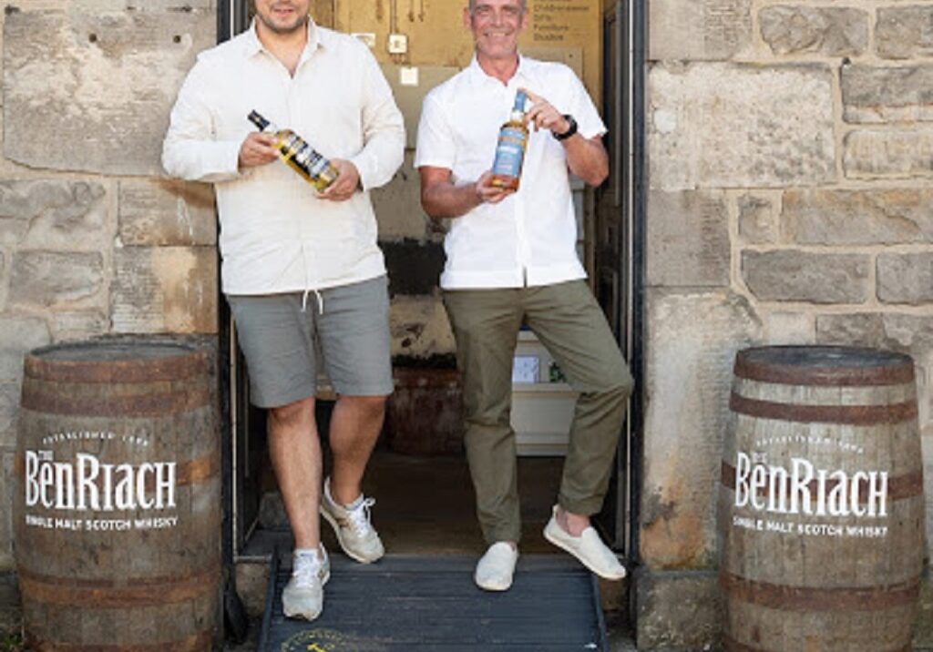 Kestin Hare (left) and Stewart Buchanan, BenRiach Global Brand Ambassador, at the Kestin Hare store in Leith, Edinburgh