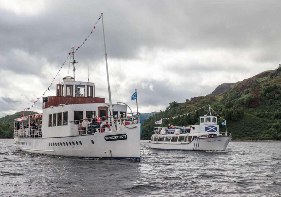 The Sir Walter Scott Steamship (left) and Lady of the Lake on Loch Katrine