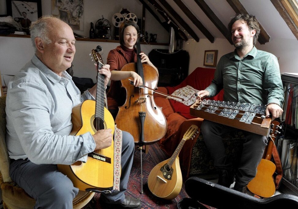 Louis de Bernieres is pictured rehearsing with Beth Porter and Ben Please (Photo: Colin Hattersley)