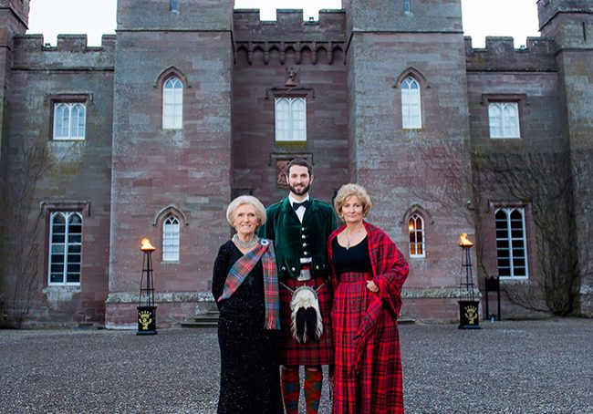 Mary Berry, William Murray and Lady Mansfield outside Scone Palace 