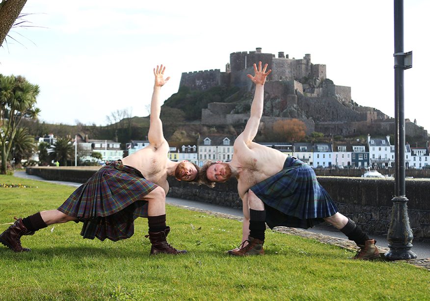 The Kilted Yoga boys at Mont Orgueil Castle