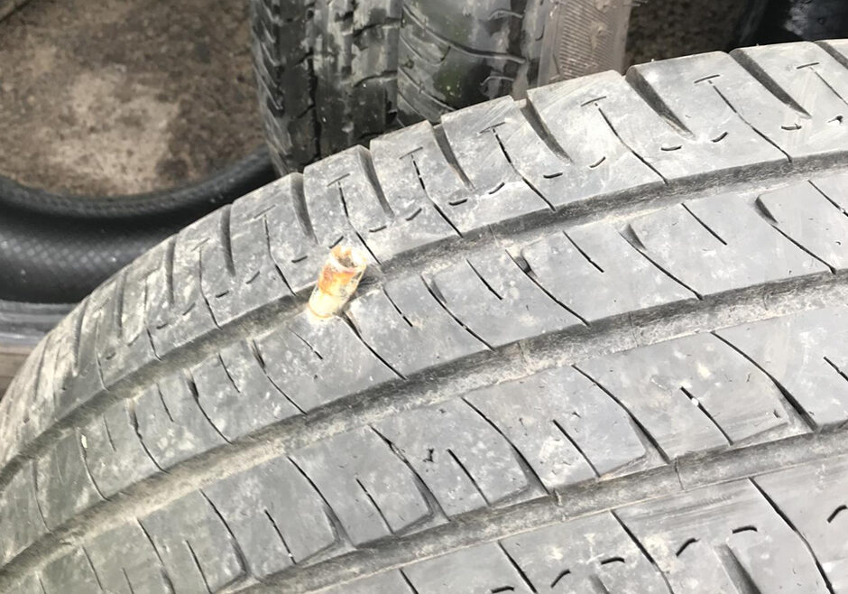 A socket embedded in the tread of a tyre, which was sold in Irvine