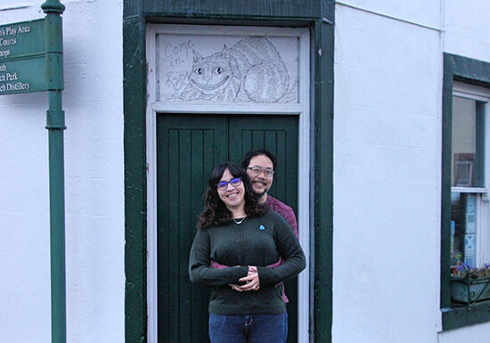 Stephanie Mlot and Neil Chue Hong became engaged in Wigtown's The Open Book second-hand bookshop