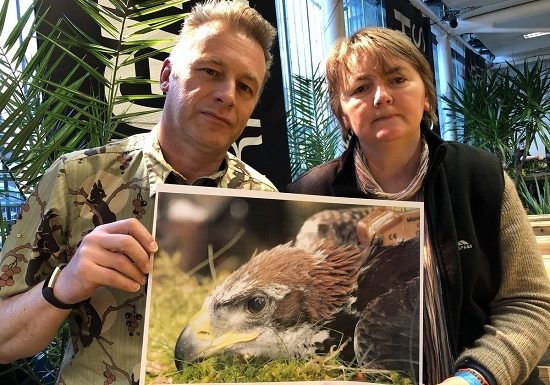 Chris Packham (left) with a picture of missing golden eagle Fred (Photo: Chris Packham/Twitter)