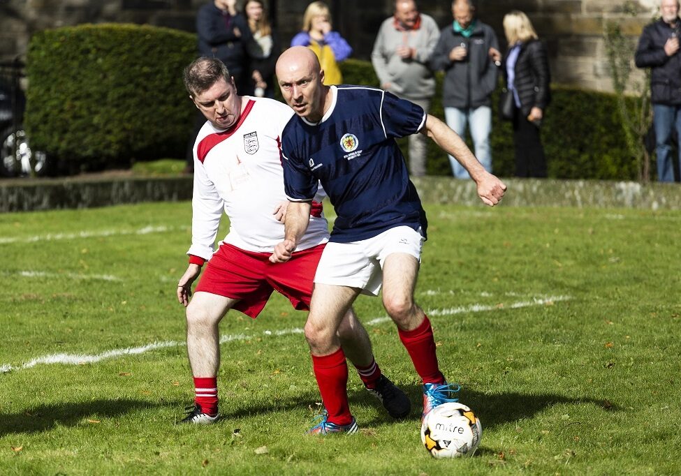 Scotland vs England crime writers football Match at Bloody Scotland, with Scottish captain Christopher Brookmyre (Photo: Paul Reich)