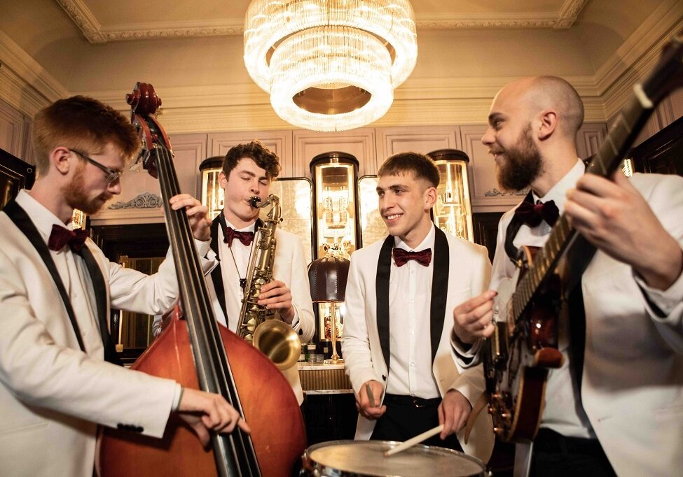 The Royal Conservatoire of Scotland unveils The Gleneagles Ensemble. Jazz students (from left) Mark Hendry, Matt Carmichael, Dominykas Snarskis and Tom Stephenson (Photo: Robbie McFadzean/RCS)
