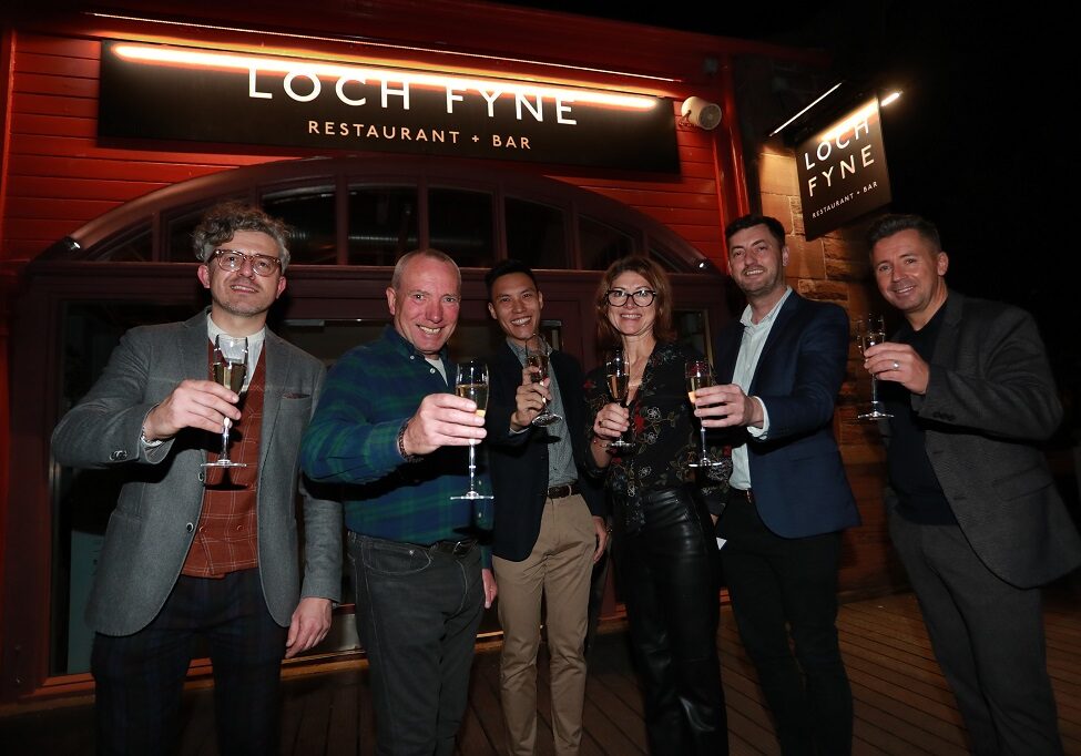 At Loch Fyne, Edinburgh, are Andrew Krukowski, Gordon Munro (Cllr Edin City Council), Daniel Hu, Liz McAreavey (Chief Exec of Edin Chamber of Commerce), Cammy Day (Deputy Leader Edinburgh City Council) and Michael Horan MD (Photo: Stewart Attwood)