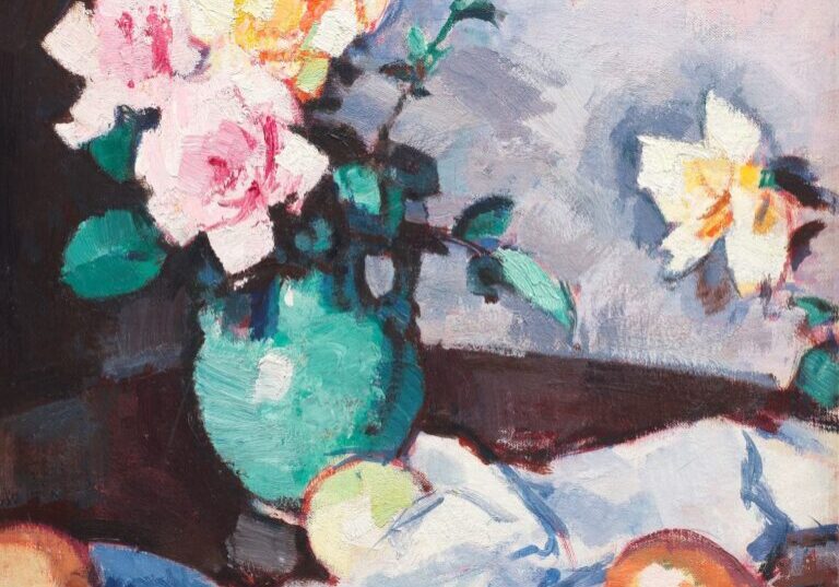 Samuel John Peploe RSA (British, 1871-1935), Roses in a Green Jug, oil on canvas.