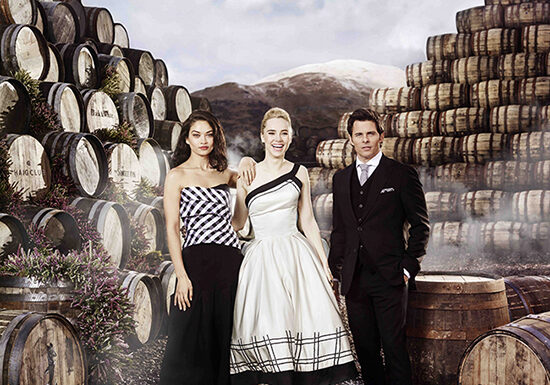 Shanina Shaik, James Marsden and Suki Waterhouse at the Diageo Cambus Cooperage in Alloa