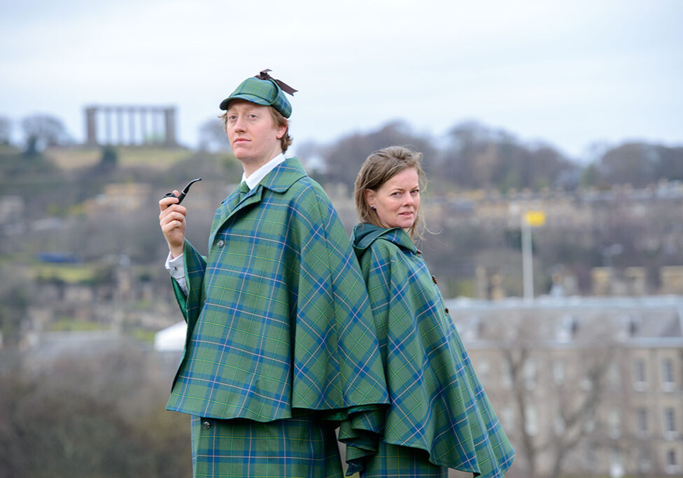 Sherlock’s elementary roots inspired the new tartan. Pictured as Holmes is Harry Chamberlain, with designer Tania Henzell