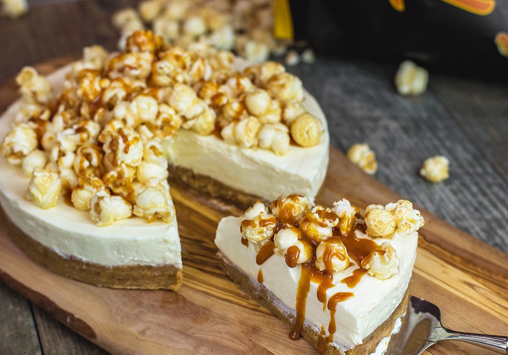 A  delicious Toffee Popcorn Cheesecake recipe features in the cookbook