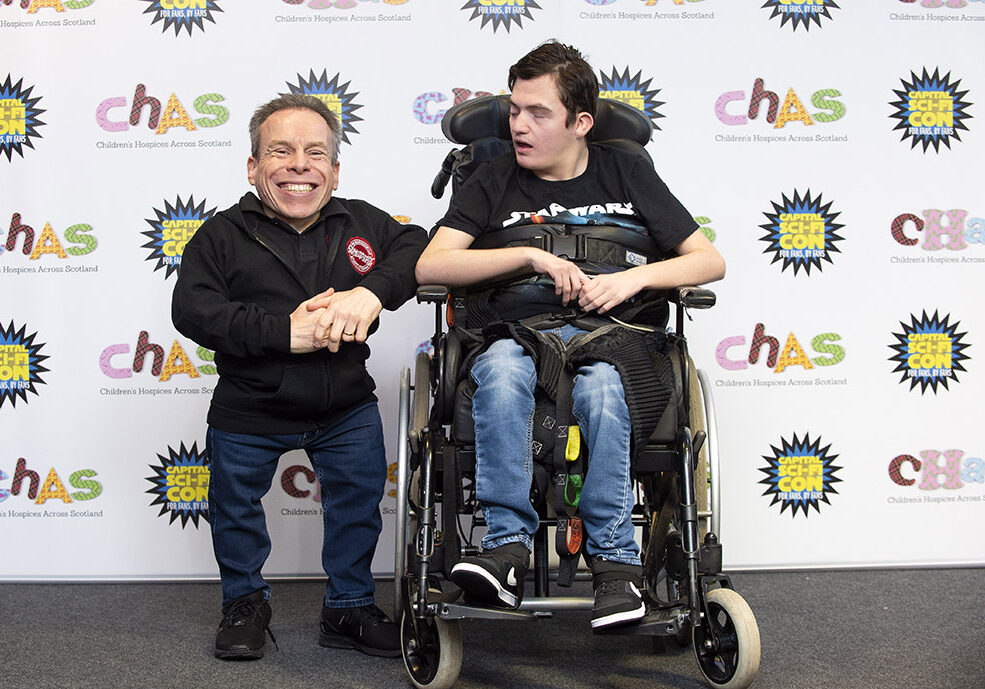 Warwick Davis and Adam Meldrum, who uses CHAS (Photo: Lesley Martin)
