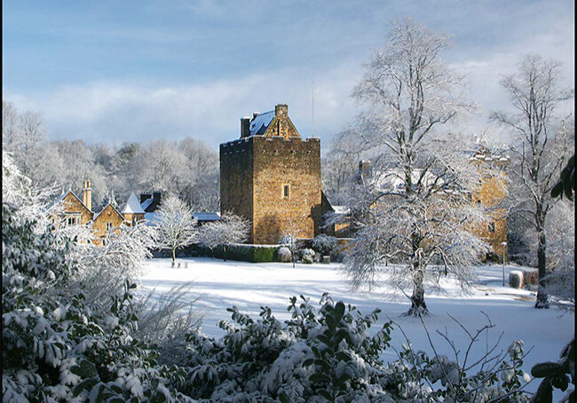 Beautiful Dean Castle, near Kilmarnock, in the snow