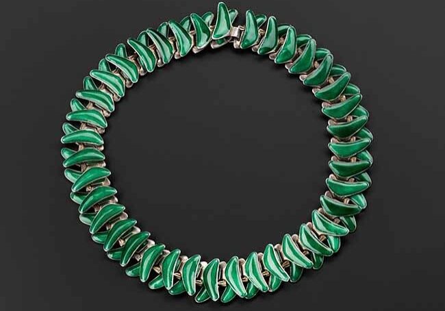 Articulated necklace, silver and enamel, designed by Grete Prytz Kittelsen (1917–2010) in 1952, for J Tolstrup, Norway copyright National Museums Scotland