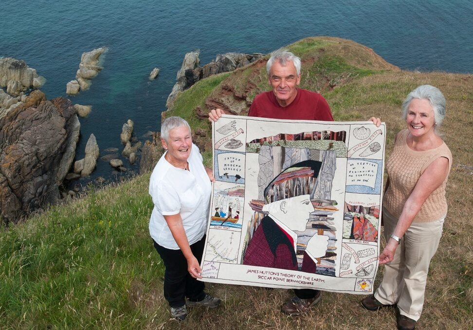 Crewel Chicks Stitching group portrait for the Great Tapestry of Scotland project. Photographed with the panel of James Hutton at Siccar Point in Berwickshire, Scotland
www.scotlandstapestry.com

pictures by Alex Hewitt